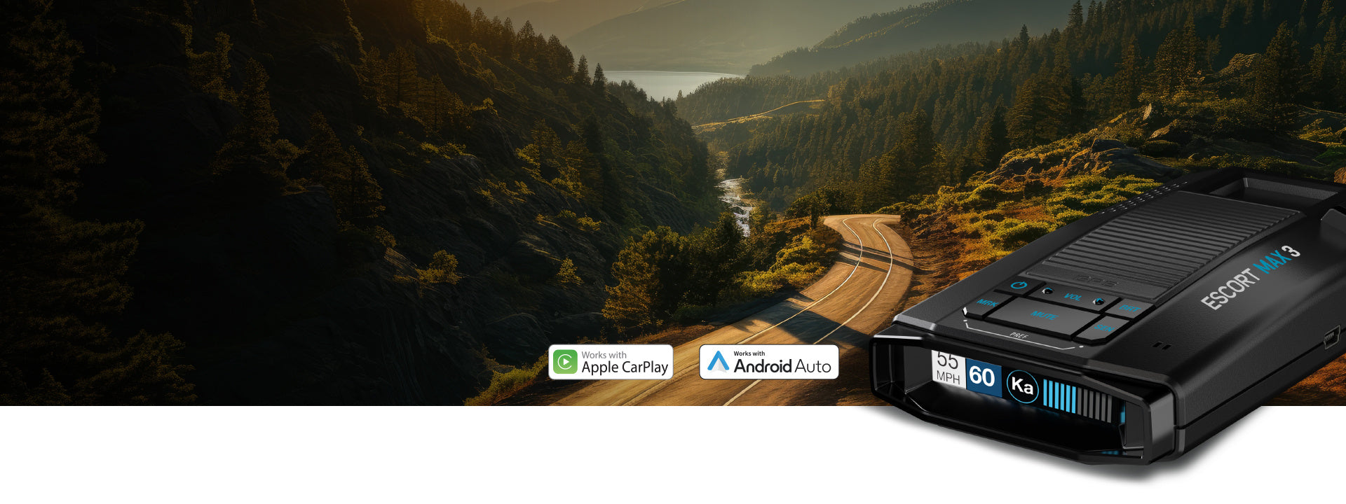 Escort portable radar detector MAX 3 over curving highway in mountains